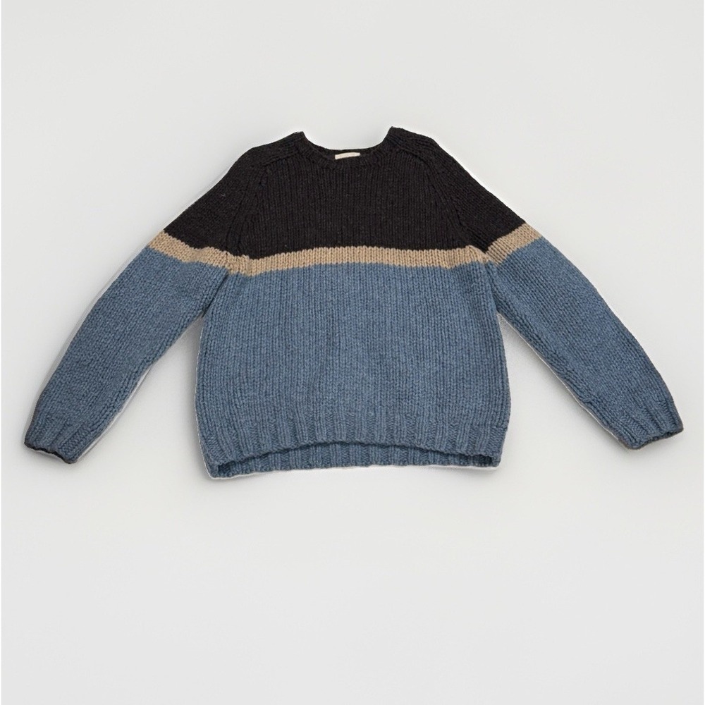 Vintage J Crew Sweater Small Hand Knit Chunky Wool Striped Fisherman Y2K